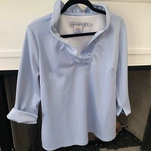 Gretchen Scott Periwinkle Ruffle Neck Top - size Goddess